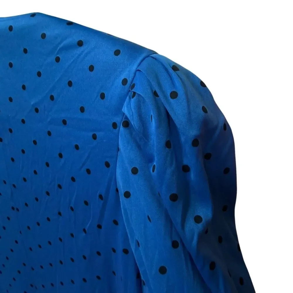 Gilberti Duster Jacket Womens Size S Royal Blue Black Polka Dot Cardigan 1980s